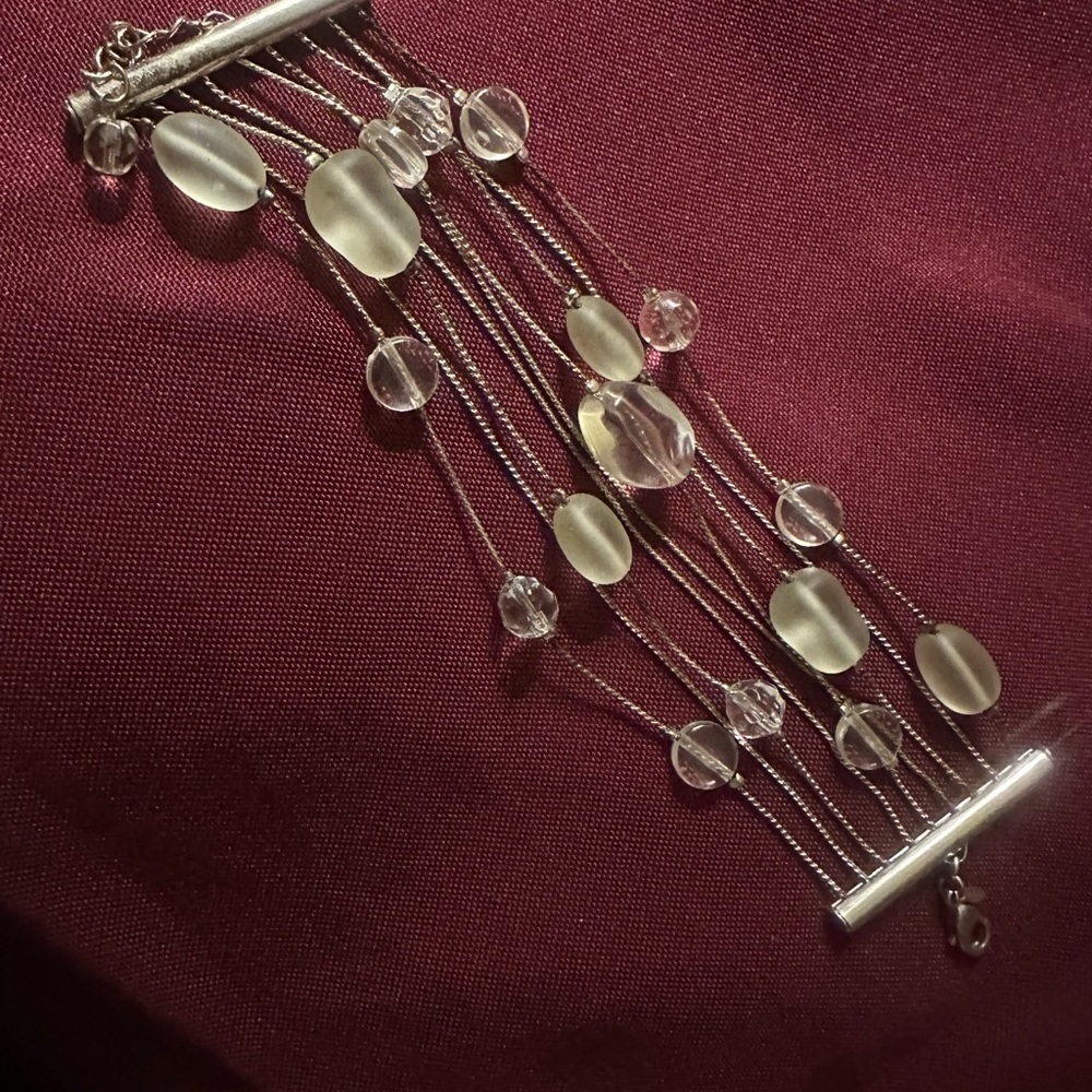 Nina Ricci 925 Silver and Clear Beaded Bracelet